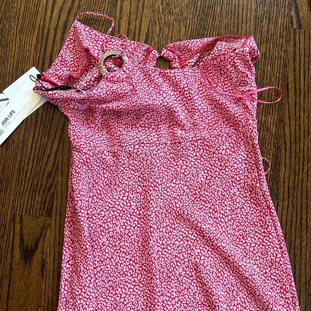 NWT Zara, pink and red midi dress, XS - Picture 7 of 8